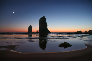 Moonrise Over Haystack Rocks